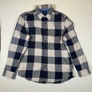 American Eagle Outfitters Black and Cream Plaid Shirt